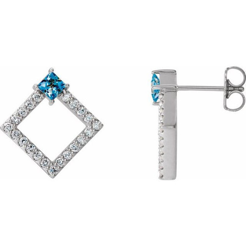 Platinum Aquamarine and 0.33 Carat Diamond Earrings