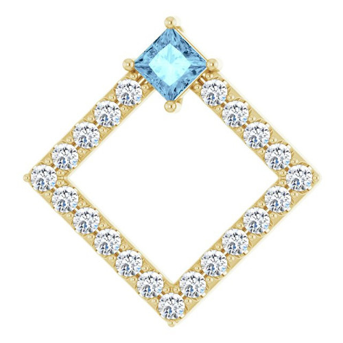 14 Karat Yellow Gold Aquamarine Gem and 0.40 Carat Diamond Pendant