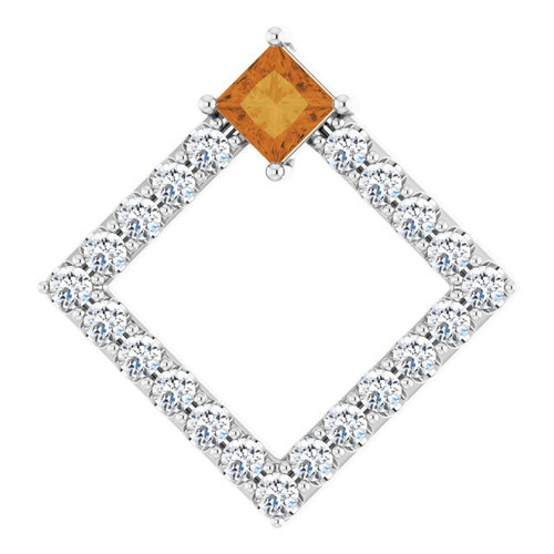 Golden Citrine Pendant in Sterling Silver Citrine and 0.40 Carat Diamond Pendant