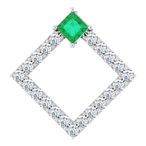 Sterling Silver Emerald and 0.40 Carat Diamond Pendant