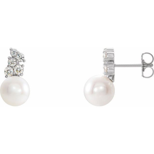 14 Karat White Gold Freshwater Cultured Pearl and 0.40 Carat Diamond Earrings