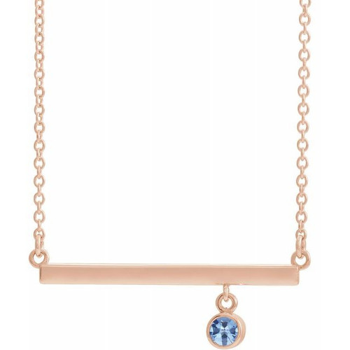 14 Karat Rose Gold Aquamarine Gem Bezel Set 16 inch Bar Necklace