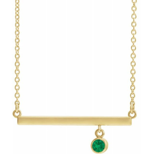 Emerald Necklace in 14 Karat Yellow Gold Emerald Bezel Set 16 inch Bar Necklace