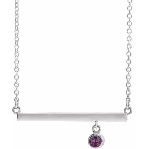 Natural Alexandrite Necklace in Sterling Silver Alexandrite Bezel Set 16 inch Bar Necklace