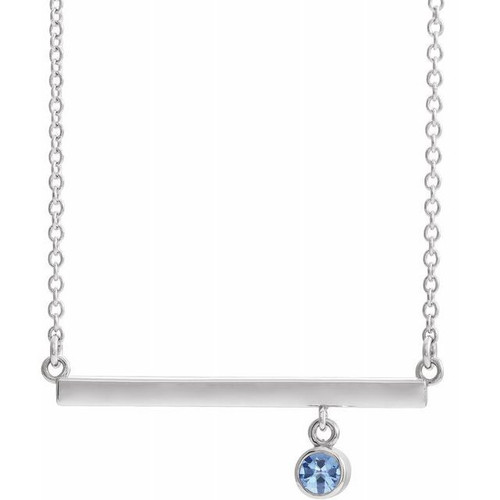 Platinum Aquamarine Gem Bezel Set 18 inch Bar Necklace