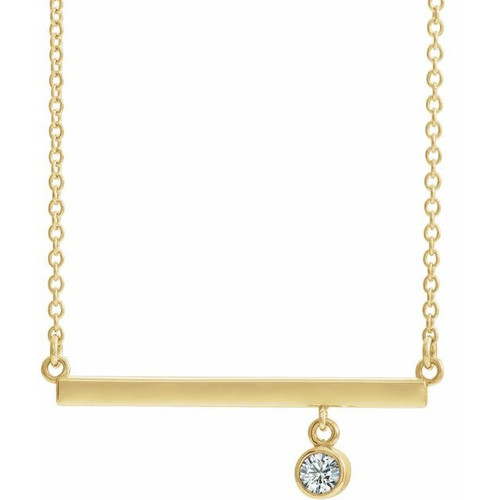 Genuine Diamond Necklace in 14 Karat Yellow Gold Diamond Bezel Set 18 Bar Necklace