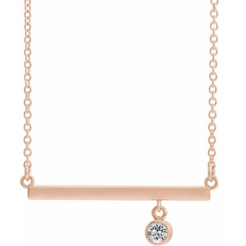 Genuine Diamond Necklace in 14 Karat Rose Gold Diamond Bezel Set 18 Bar Necklace