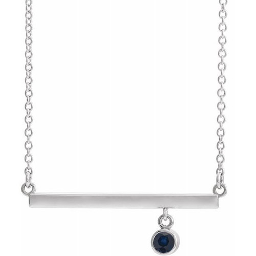 Genuine Sapphire Necklace in 14 Karat White Gold Genuine Sapphire Bezel Set 18 Bar Necklace