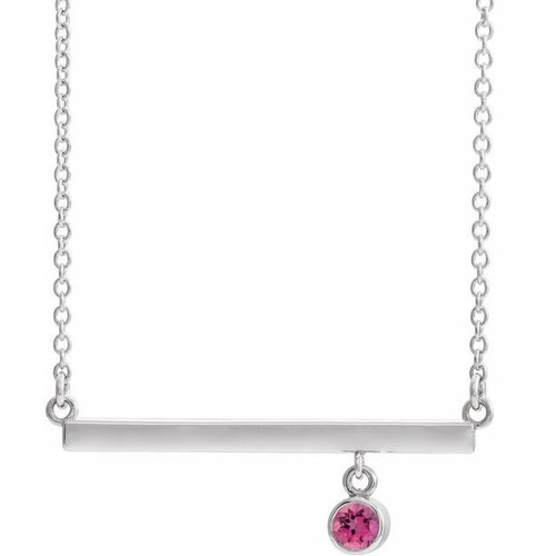 Pink Tourmaline Necklace in 14 Karat White Gold Pink Tourmaline Bezel-Set 18" Bar Necklace 