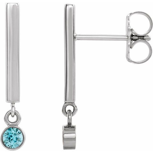 14 Karat White Gold Genuine Blue Zircon Bar Earrings