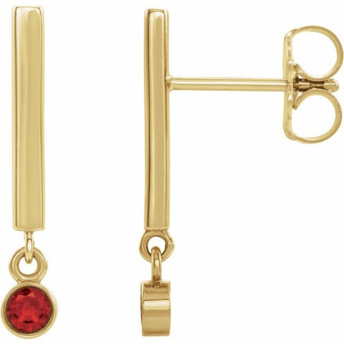 14 Karat Yellow Gold Ruby Bar Earrings