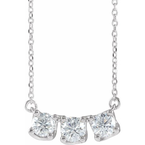 Genuine Diamond Necklace in Sterling Silver 1 Carat Diamond 3 Stone Curved Bar 16 inch Necklace