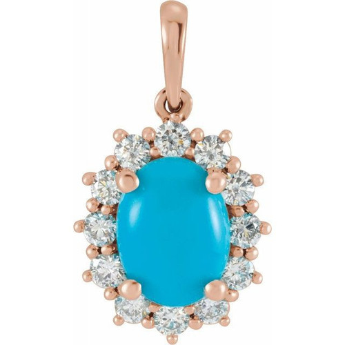 Turquoise Pendant in 14 Karat Rose Gold Turquoise and 0.33 Carat Diamond Pendant