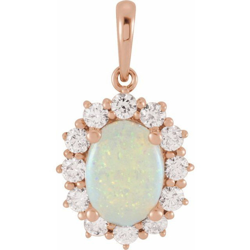 14 Karat Rose Gold Ethiopian Opal and 0.5 Carat Diamond Pendant