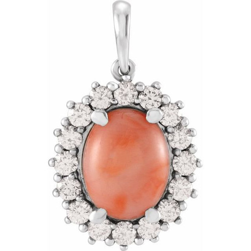 Sterling Silver Pink Coral and 0.50 Carat Diamond Pendant