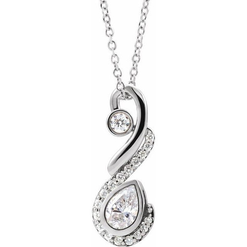 White Diamond Necklace in 14 Karat White Gold 0.50 Carat Diamond Freeform Necklace