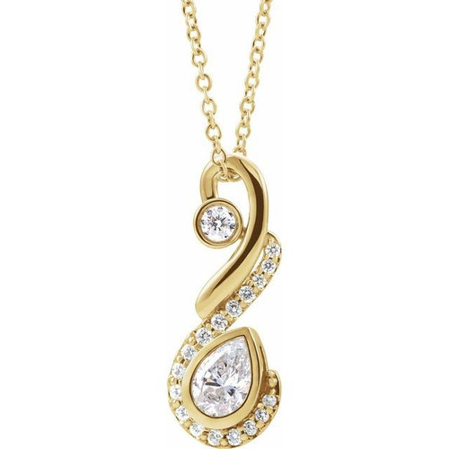 White Diamond Necklace in 14 Karat Yellow Gold 0.50 Carat Diamond Freeform Necklace