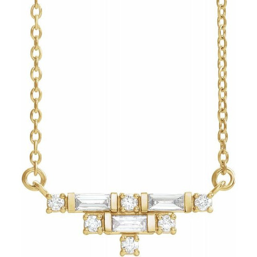 White Diamond Necklace in 14 Karat Yellow Gold 0.25 Carat Diamond Art Deco 18 inch Necklace