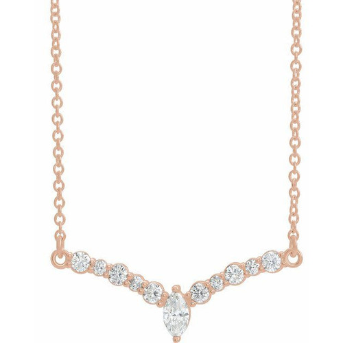 White Diamond Necklace in 14 Karat Rose Gold 0.33 Carat Diamond 16 V Necklace
