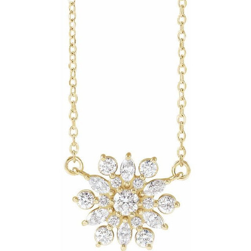 14 Karat Yellow Gold 0.50 Carat Diamond Vintage Inspired 18 inch Necklace