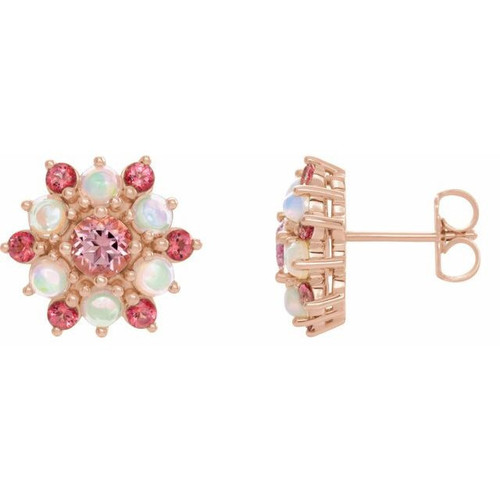 Topaz Earrings in 14 Karat Rose Gold Pink Topaz and Ethiopian Opal Cabochon Earrings