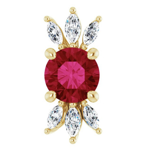 14 Karat Yellow Gold Lab Created Ruby and 0.25 Carat Diamond 16 inch Necklace