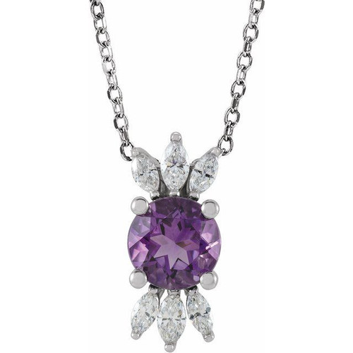 Amethyst Necklace in 14 Karat White Gold Amethyst and 0.25 Carat Diamond 16 inch Necklace