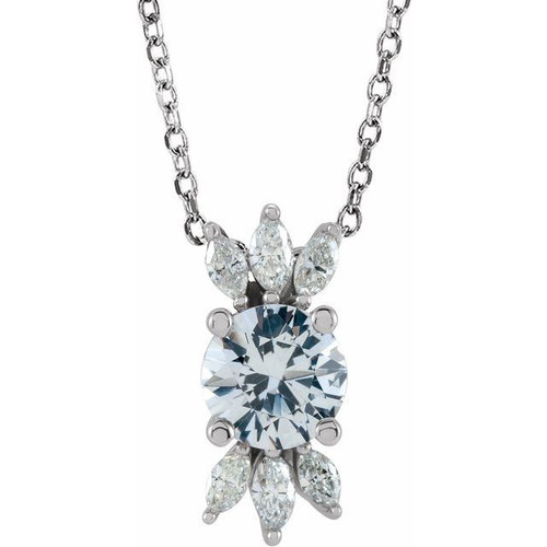 Sapphire Necklace in Platinum White Sapphire and 0.25 Carat Diamond 16 inch Necklace
