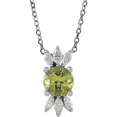 Genuine Peridot Necklace in Platinum Peridot and 0.25 Carat Diamond 16 inch Necklace