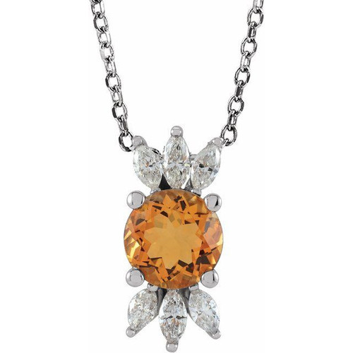 Golden Citrine Necklace in Platinum Citrine and 0.25 Carat Diamond 16 inch Necklace