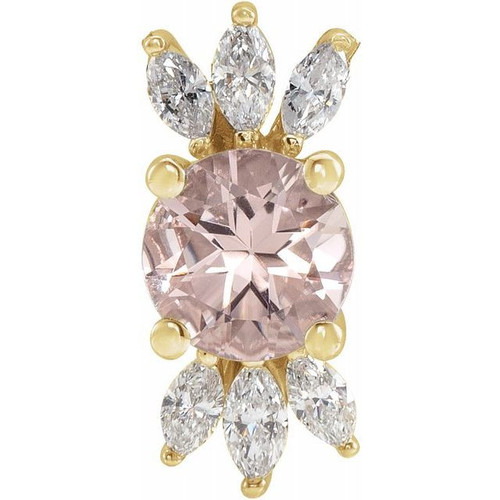 14 Karat Yellow Gold Pink Morganite and 0.25 Carat Diamond Pendant