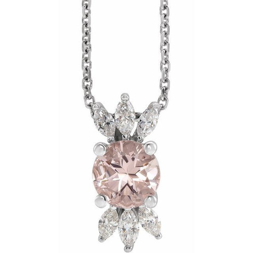 Pink Morganite Necklace in Platinum Pink Morganite & 1/4 Carat Diamond 16-18" Necklace