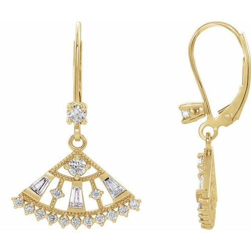 14 Karat Yellow Gold 0.75 Carat Diamond Lever Back Fan Earrings