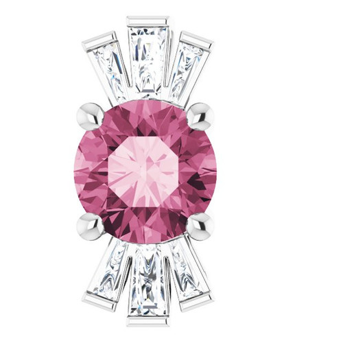 Pink Tourmaline Gem in Platinum Pink Tourmaline and 0.16 Carat Diamond Pendant