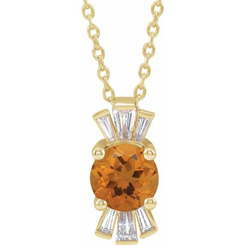 Golden Citrine Necklace in 14 Karat Yellow Gold Citrine and 0.16 Carat Diamond 16 inch Necklace