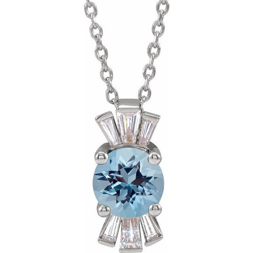 Genuine Zircon Necklace in 14 Karat White Gold Genuine Zircon and 0.16 Carat Diamond 16 inch Necklace