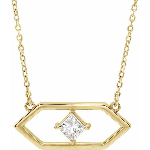 White Diamond Necklace in 14 Karat Yellow Gold 0.25 Carat Diamond Geometric 16 inch Necklace