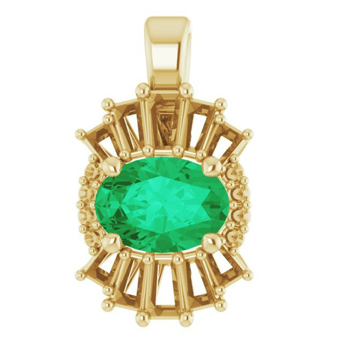 14 Karat Yellow Gold Emerald and 0.33 Carat Diamond Pendant