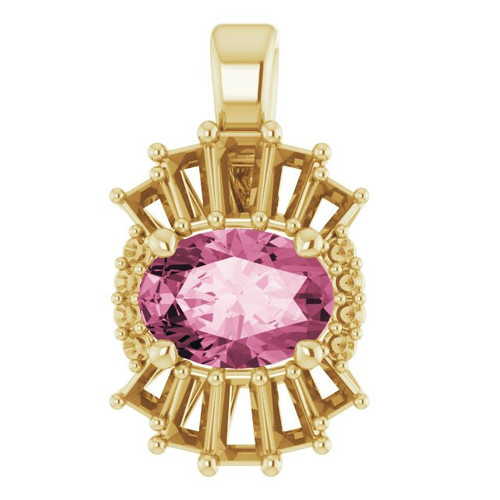 Pink Tourmaline Pendant in 14 Karat Yellow Gold Pink Tourmaline & 1/3 Carat Diamond Pendant