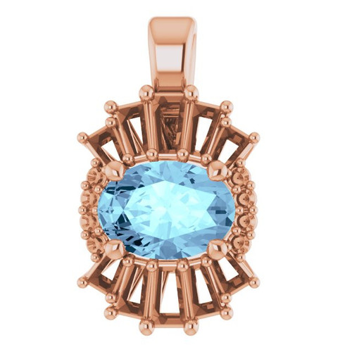 14 Karat Rose Gold Aquamarine Gem and 0.33 Carat Diamond Pendant