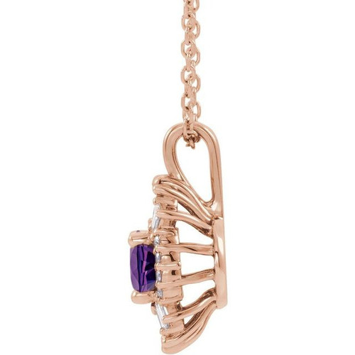 Amethyst Necklace in 14 Karat Rose Gold Amethyst and 0.33 Carat Diamond 16 inch Necklace