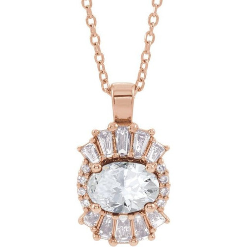 Sapphire Necklace in 14 Karat Rose Gold Sapphire and 0.33 Carat Diamond 16 inch Necklace