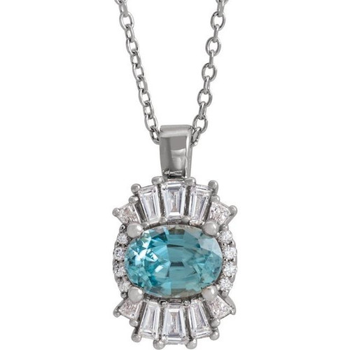 Genuine Zircon Necklace in Sterling Silver Genuine Zircon and 0.33 Carat Diamond 16 inch Necklace