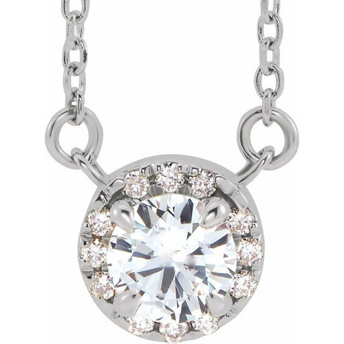 Sterling Silver 3 mm Round White Sapphire and .03 Carat Diamond 18 inch Necklace