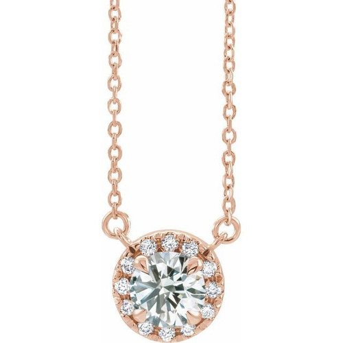 Lab Grown Diamond Necklace in 14 Karat Rose Gold 1 Carat Lab Grown Diamond French-Set 16 inch Necklace