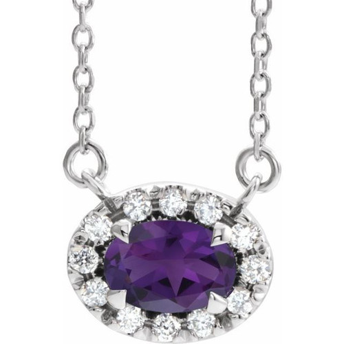 Amethyst Necklace in Platinum 5x3 mm Oval Amethyst and .05 Carat Diamond 18 inch Necklace