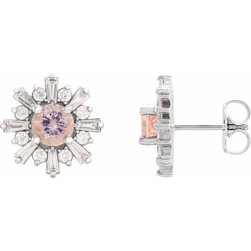 Pink Morganite Earrings in Platinum Morganite and 0.75 Carat Diamond Earrings