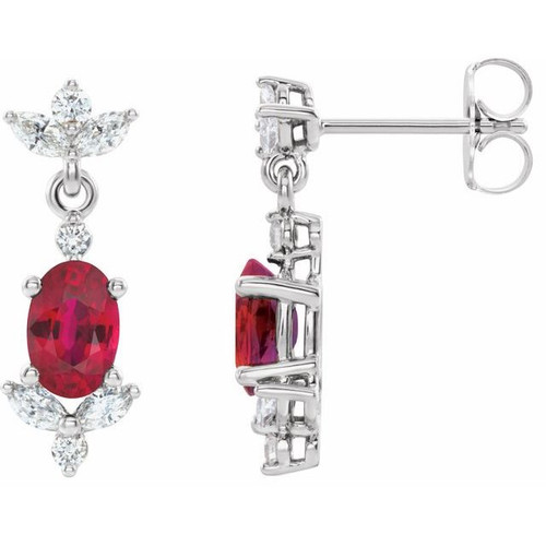 Sterling Silver Ruby and 0.40 Carat Diamond Earrings