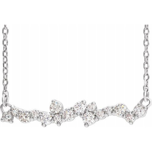 Real Diamond Necklace in Platinum 0.33 Carat Diamond Scattered Bar 18 inch Necklace