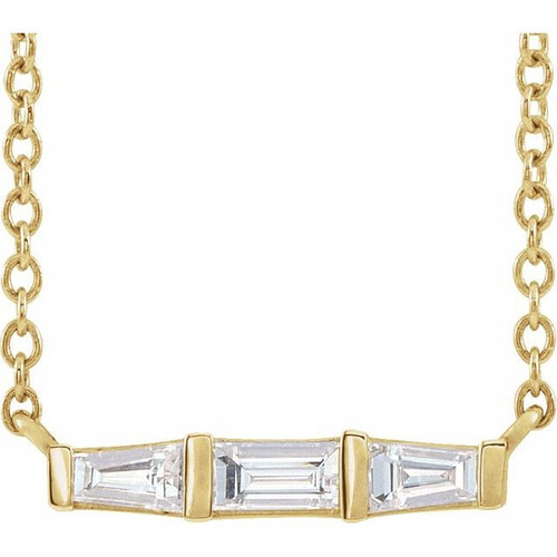 Genuine Diamond Necklace in 14 Karat Yellow Gold 0.12 Carat Diamond Bar 16 inch Necklace